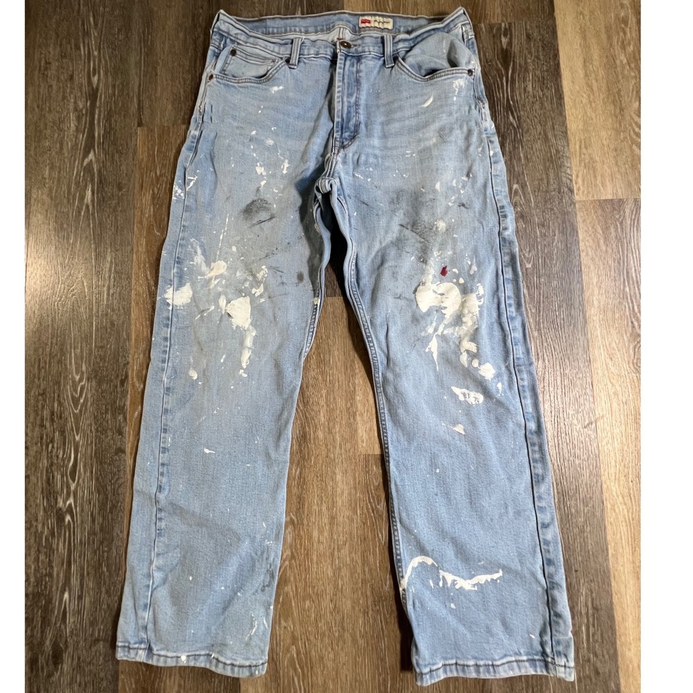 Wrangler Relaxed Boot Jeans Mens 32x28 Light Wash Paint Splatter Distressed